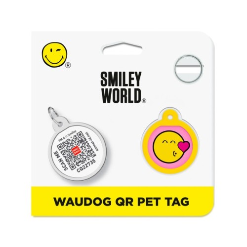 Адресник для тварин WAUDOG Smart ID з QR паспортом "Смайли на рожевому", коло 25 мм (225-0187)