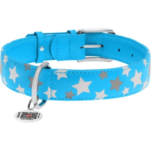 Нашийник для тварин WAUDOG Glamour з QR паспортом "Зірочка" XS Ш 15 мм Д 27-36 см блакитний (35852)