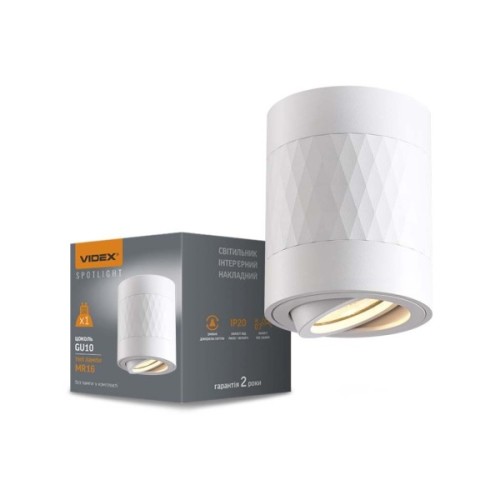 Світильник точковий Videx під лампу GU10 SPF04A накладний білий + біла призма (VL-SPF04A-WPW)