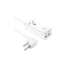 Мережевий фільтр живлення HOCO AC10A, 1 роз, 2 USB, 2 USB-C, 65W, 1,5м, White (HOCO AC10A/W)