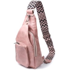 Сумка Vintage Жіноча з акцентом на текстильну лямку з гладкої екошкіри Рожева (22772)