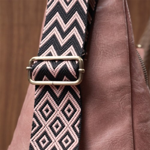 Сумка Vintage Жіноча з акцентом на текстильну лямку з гладкої екошкіри Рожева (22772)