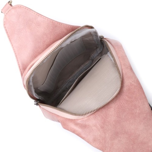 Сумка Vintage Жіноча з акцентом на текстильну лямку з гладкої екошкіри Рожева (22772)