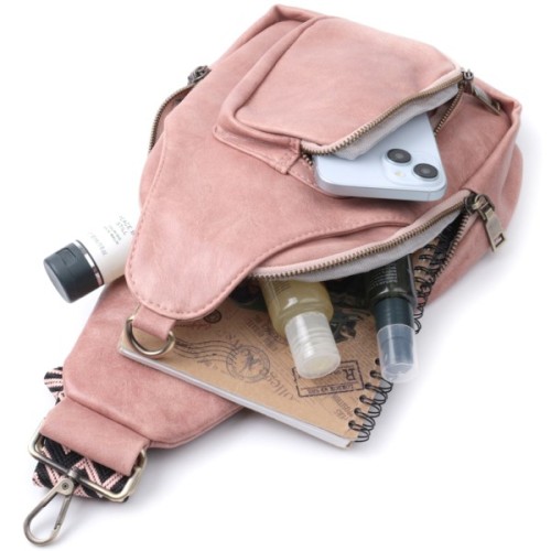 Сумка Vintage Жіноча з акцентом на текстильну лямку з гладкої екошкіри Рожева (22772)