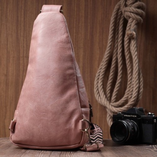 Сумка Vintage Жіноча з акцентом на текстильну лямку з гладкої екошкіри Рожева (22772)