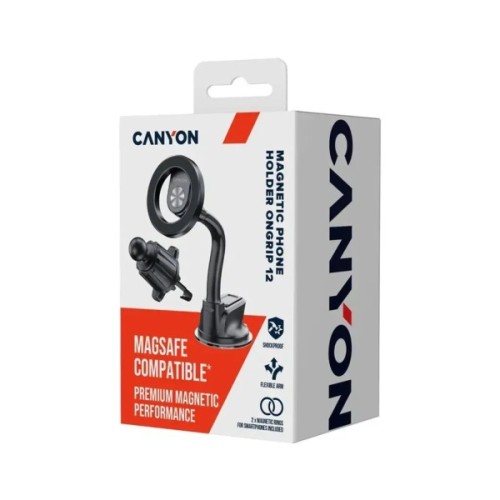 Універсальний автотримач Canyon Magnetic car holder OnGrip 12 suction + air vent Black (CNS-CCHM12)