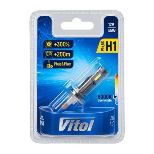 Автолампа Vitol LV1-H1/LED-chips 3570 CSP/9-18v/35w/3000Lm/6000K (LV1-H1)
