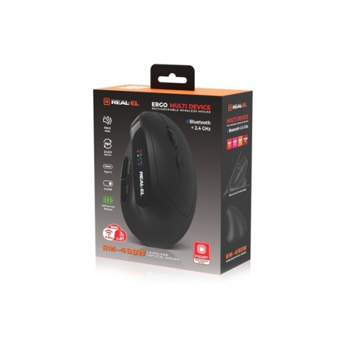 Мишка REAL-EL RM-490W Wireless/Bluetooth Black (EL123200058)