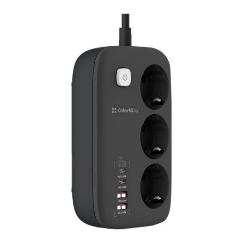Мережевий фільтр живлення ColorWay CW-CHE34PDB 3 роз/4USB GaN3 Pro (CW-CHE34PDB)