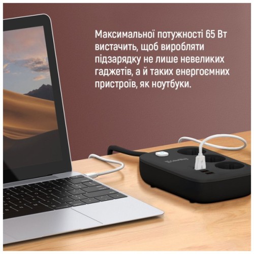 Мережевий фільтр живлення ColorWay CW-CHE34PDB 3 роз/4USB GaN3 Pro (CW-CHE34PDB)