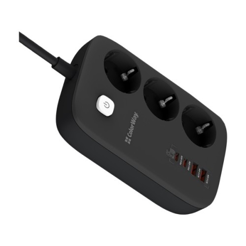 Мережевий фільтр живлення ColorWay CW-CHE34PDB 3 роз/4USB GaN3 Pro (CW-CHE34PDB)