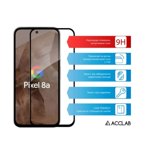 Скло захисне ACCLAB Full Glue ESD Google Pixel 8a Black (1283126625329)
