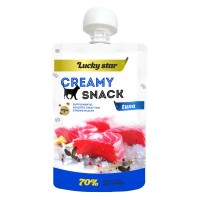 Ласощі для котів Lucky Star Лагідне пюре з м'якоті тихоокеанського тунця та креветок 85 г (4820281500268)