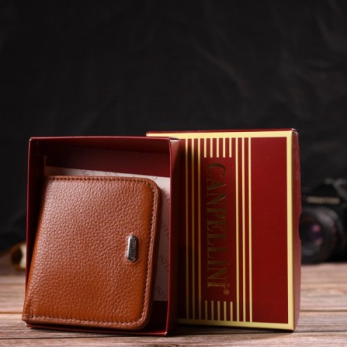 Гаманець Canpellini З натуральної шкіри флотар Світло-коричневий (21796)