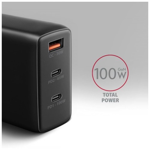 Зарядний пристрій AXAGON 1xUSB + 2xUSB-C 100W QC4+ PD3.0 PPS black (ACU-DPQ100)