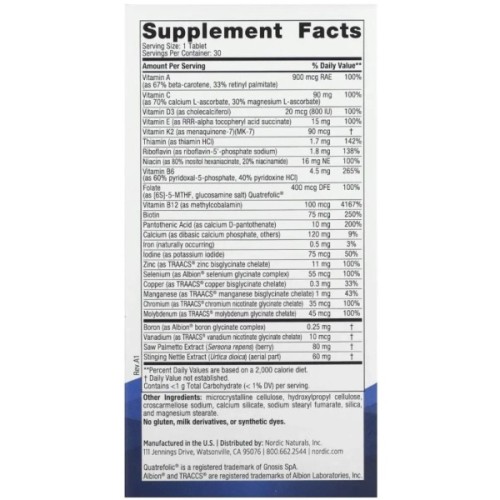 Вітамінно-мінеральний комплекс Nordic Naturals Мультивітаміни для чоловіків, Men's Multivitamin, One Daily, 30 таблето (NOR-01554)