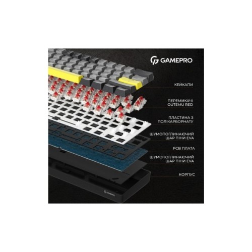 Клавіатура GamePro MK130G Pro Outemu Red Switch Hot-Swap 60 RGB USB/Wireless/Bluetooth Black (MK130G Pro)