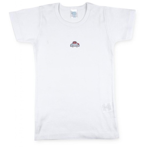 Футболка дитяча Aziz с голубой машинкой белая в комплекте с трусиками и шортиками (008067-6m/B-white)
