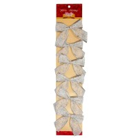 Прикраса декоративна Chomik бант текстильний 6 шт, 10 см, біло-сріблястий (5900779856165_1)