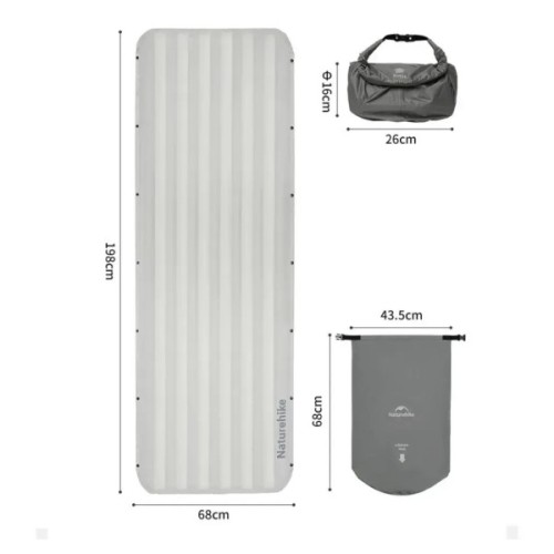 Матрац надувний Naturehike CNK2450WS034, 198х68х9.5 см, білий, із мішком для надування (6975641888048)