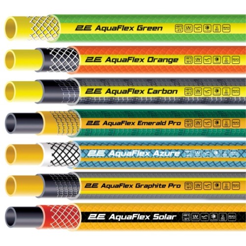 Шланг для поливу 2E AquaFlex Solar, 1/2", 20м, 4 шари, 13бар, -10…+60°C, зрошувач, конектор, адаптер 2в1 (2E-GHE12SR20)