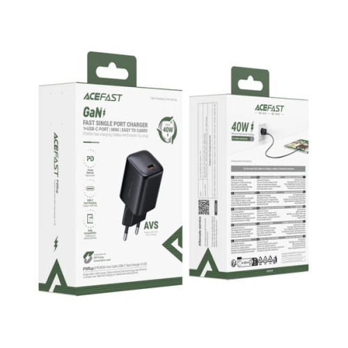 Зарядний пристрій Acefast A136 USB-C PD40W GaN black (6974316286233)