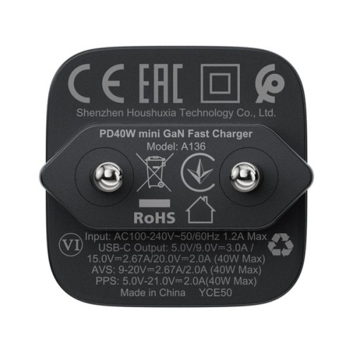 Зарядний пристрій Acefast A136 USB-C PD40W GaN black (6974316286233)