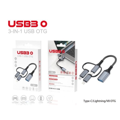 Перехідник OTG USB 3.0 AF to USB-C + Micro 5P + Lightning 0.11m 60W XoKo (XK-AC-155)