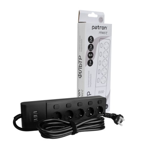 Мережевий фільтр живлення Patron SP1653-USB (EXT-PN-SP-1653-USB)