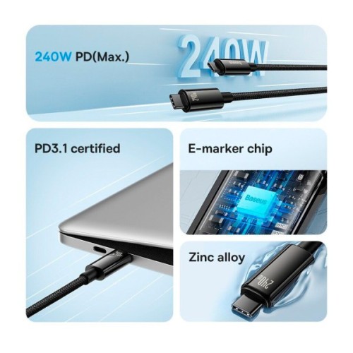 Дата кабель USB-C to USB-C 3.0m 240W black Baseus (CAWJ040201)