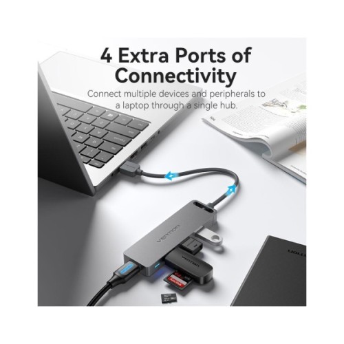 Концентратор Vention USB 3.0 to 4xUSB 3.0 Hub With Power Supply 0.15m black (CHLBB)