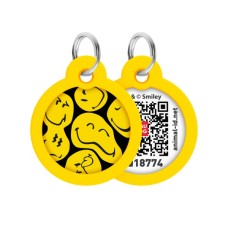 Адресник для тварин WAUDOG Smart ID з QR паспортом "Смайли на чорному", коло 30 мм (230-0181)