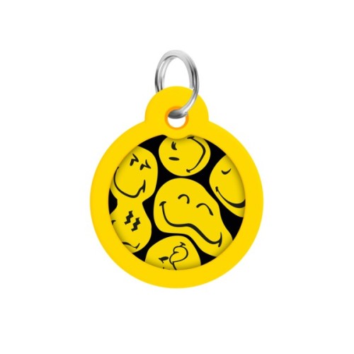 Адресник для тварин WAUDOG Smart ID з QR паспортом "Смайли на чорному", коло 30 мм (230-0181)