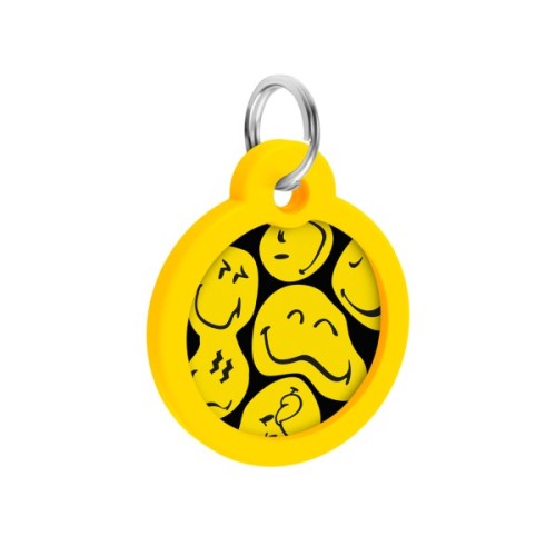 Адресник для тварин WAUDOG Smart ID з QR паспортом "Смайли на чорному", коло 30 мм (230-0181)