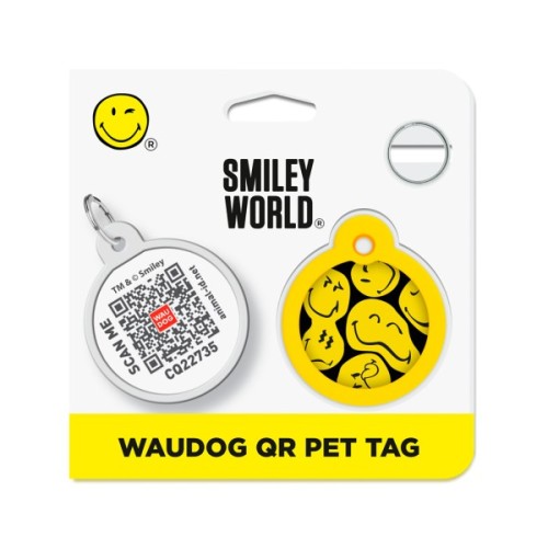 Адресник для тварин WAUDOG Smart ID з QR паспортом "Смайли на чорному", коло 30 мм (230-0181)