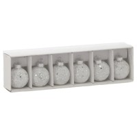 Ялинкова іграшка Chomik скляні кульки 6 шт, 4 см, білі з паєтками (5900779882164)