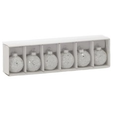 Ялинкова іграшка Chomik скляні кульки 6 шт, 4 см, білі з паєтками (5900779882164)