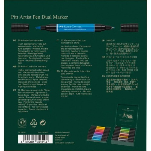 Художній маркер Faber-Castell двосторонніх Pitt Artist Pen Dual Marker, 20 кольорів (32418)