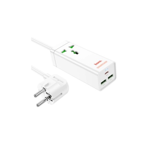 Мережевий фільтр живлення HOCO AC9A 1 роз, 2 USB,USB-C, 30W, 1,5м, White (AC9AW)