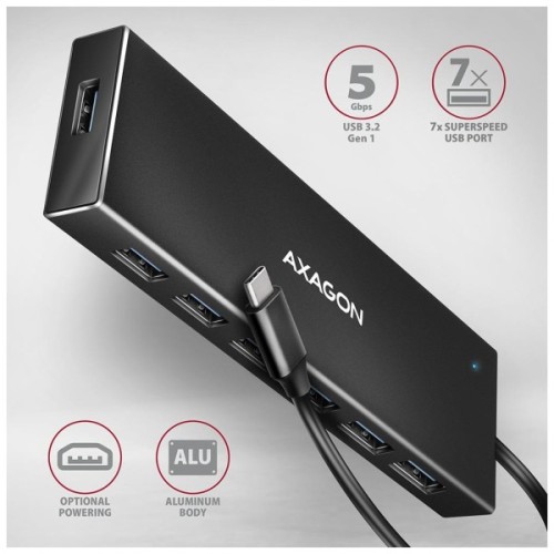 Концентратор AXAGON USB-C to 7xUSB 3.0 black (HUE-F7C)