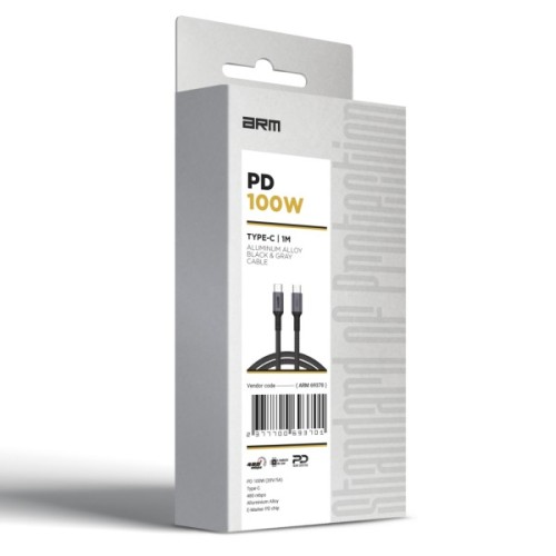 Дата кабель USB-C to USB-C 2.0m PD 100W black-grey Armorstandart (ARM69371)