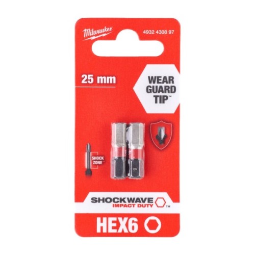 Набір біт Milwaukee SHOCKWAVE, Hex6, 25мм, 2шт (4932430897)