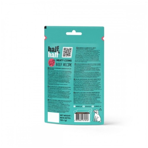 Ласощі для собак Half&Half у формі м'ясних монеток з яловичиною 100 г (4823082431816)