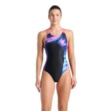 Купальник Arena Dreamhline Swimsuit V Back 008328-500 чорний, фіолетовий, бірюзовій 40 (3468337427964)