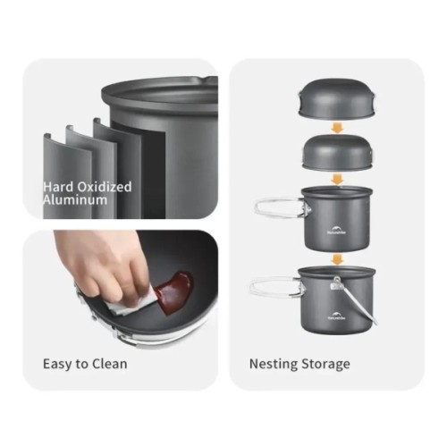 Набір туристичного посуду Naturehike NH18T018-G, алюміній, 2 каструлі, 2 кришки (6927595785515)