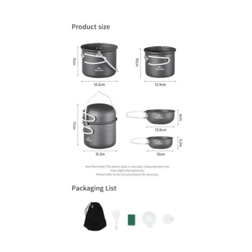 Набір туристичного посуду Naturehike NH18T018-G, алюміній, 2 каструлі, 2 кришки (6927595785515)