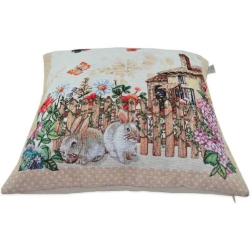 Подушка Прованс гобеленова декоративна Alicia хатинка та кролики 45х45 см (026041)