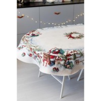 Скатертина Прованс гобеленова з велюром Снігова зима овал 135х240 см (037486)