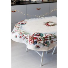 Скатертина Прованс гобеленова з велюром Снігова зима овал 135х240 см (037486)