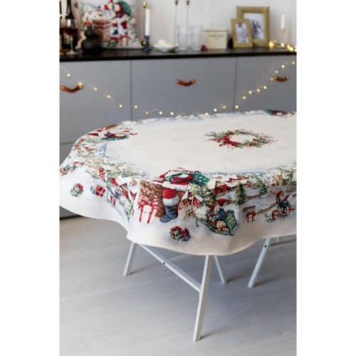 Скатертина Прованс гобеленова з велюром Снігова зима овал 135х240 см (037486)